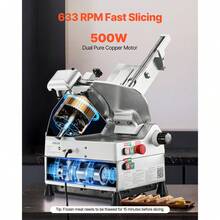 Automatic Meat Slicer, 500W, Electric De Li Slicer Machine With 10 Inch Sharp 75Cr1 Steel Blade, 0-0.67 Inch Adjustable Thickness, 633 RPM Fast Slicing, For Frozen Meat, Cheese, And Bread - US B Type Plug(110-127V) - View 3