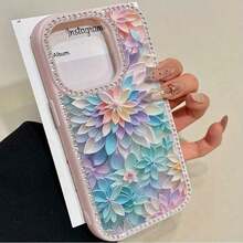 3-in-1 phone case in colorful artistic paper flowers, with double-sided diamonds.Suitable for series 16 promax, 16 15 pro 14 14 Plus/14 Pro Max 13 13 Pro 12 Pro 11 pro Promax.Non-slip and stain-resistant soft case, suitable for men and women with diamond - Pink - Übersicht 6