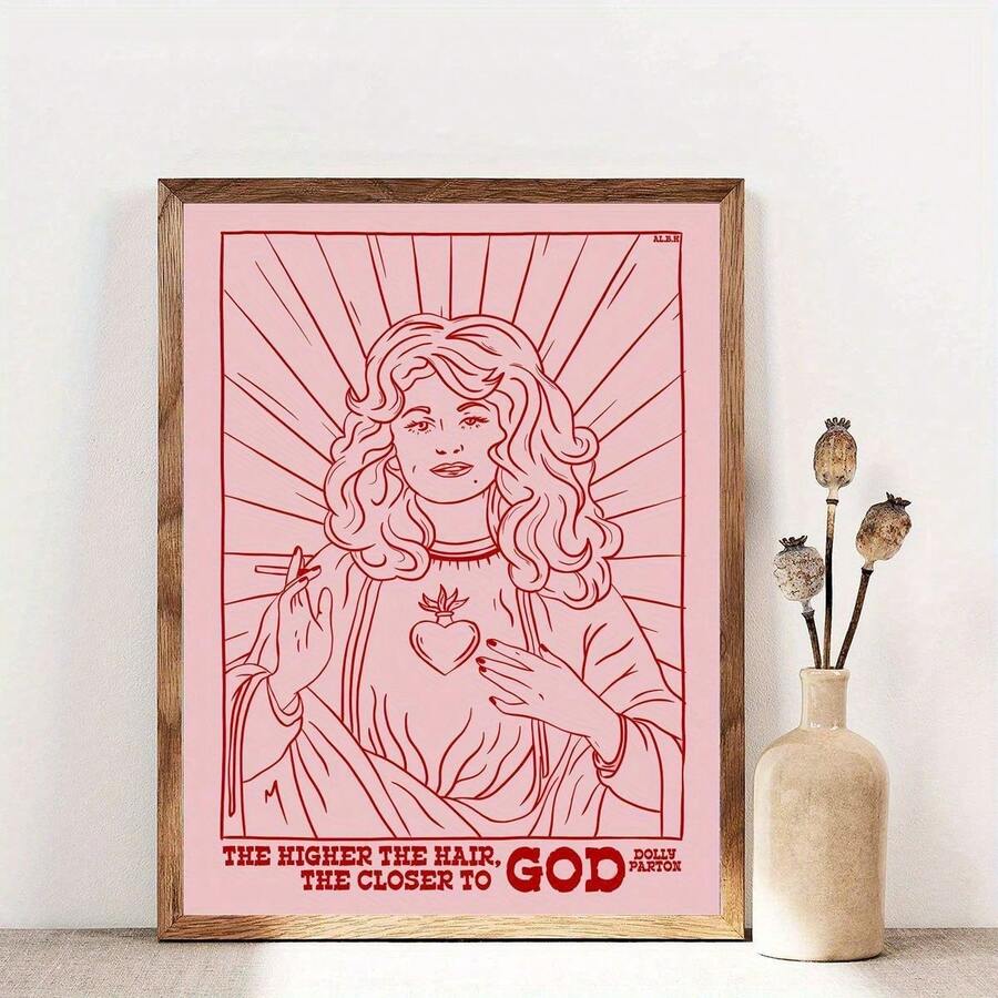 Dolly Parton & Virgin Mary Canvas Art Print - Unframed, Waterproof Wall Decor With Religious Quotes, Perfect For Bedroom, Living Room, Office, Or Dorm - Multicolor - View 1