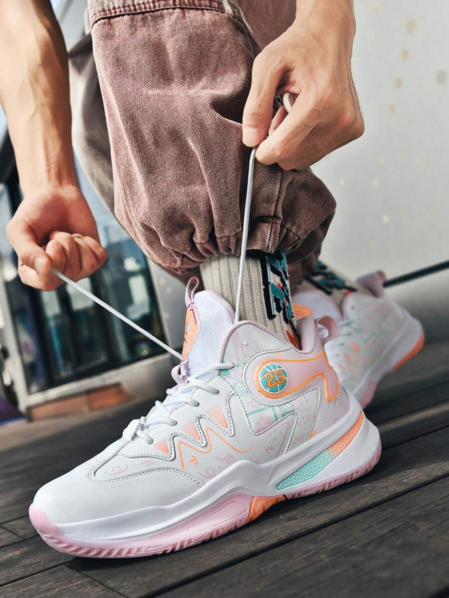 Unisex Basketball Shoes, New Autumn PU Leather Waterproof, Anti-Slip, Shock-Absorbing, Lightweight High-Top Sports Boots For Students - Pink - View 1