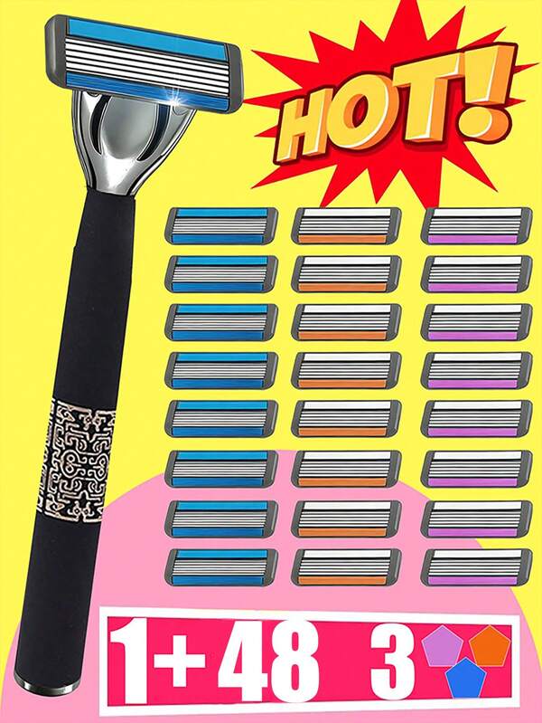 Exquisite And Affordable Men's Shaver, 6-Layer Upgraded Blade, Fashionable Manual Shaver That Can Be Used By Both Men And Women, Smooth And Skin Friendly, Clean And Refreshing Shaving, No Stubble Left, Easy To Install