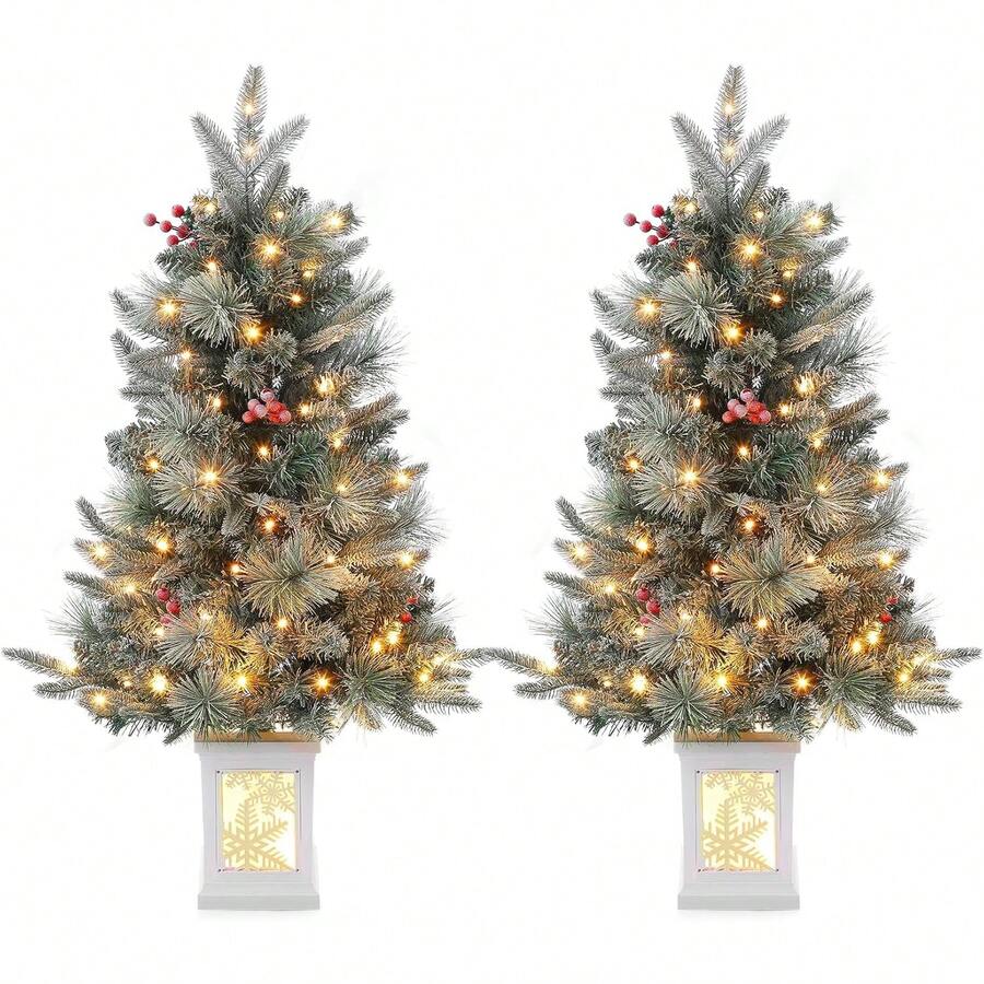 Mini árbol de Navidad de 3 pies con 78 luces LED blancas cálidas de alta calidad, 8 modos de árbol de pino de Navidad para decoración de Navidad, decoración de fiestas, hogar, oficina, base de alce - Verde - Ver 1