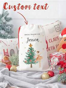 Sac de Crăciun personalizat cu nume personalizat, cu zână cu prune de zahăr, balerină, spărgător de nuci, ciorap de Crăciun vesel, decorațiune de Crăciun, cadou de familie, prieten, geantă de jucării, Crăciun, multifuncțional, durabil, ornamental, reutilizabil, rafinat, elegant - Multicolor - Vizualizare 4
