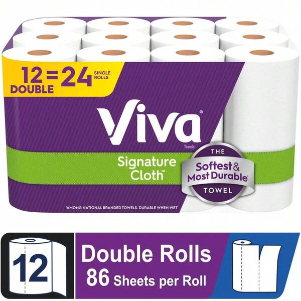 Viva Signature Cloth Paper Towels, 12 Double Rolls, 86 Sheets Per Roll – Super Soft And Durable, Cloth-Like Texture For Superior Absorbency, Ideal For Cleaning, Spills, And Everyday Use, Strong And Lint-Free, Perfect For Kitchens, Bathrooms, And All-Purpose Cleaning, Convenient Large Pack For Maximum Value
