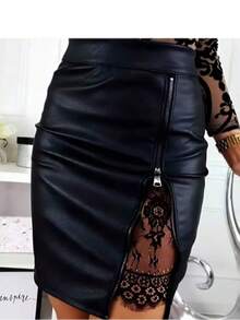 Váy mini bodycon bó sát gợi cảm xẻ tà màu đen - màu đen - Xem 1