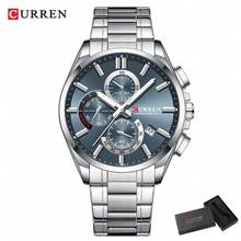 CURREN Men's Fashion Quartz Chronograph Wrist Watch, Stainless Steel Strap, With Luminous And Auto Date Display, Water Resistant - Multicolor - View 13