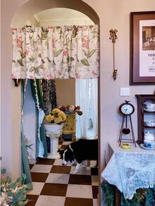 1件复古花卉植物印花半透明窗帘，适合小窗户，营造温馨的家居氛围，咖啡色，适用于厨房、书架，农舍风格防尘窗帘 - 彩色 - 查看 11