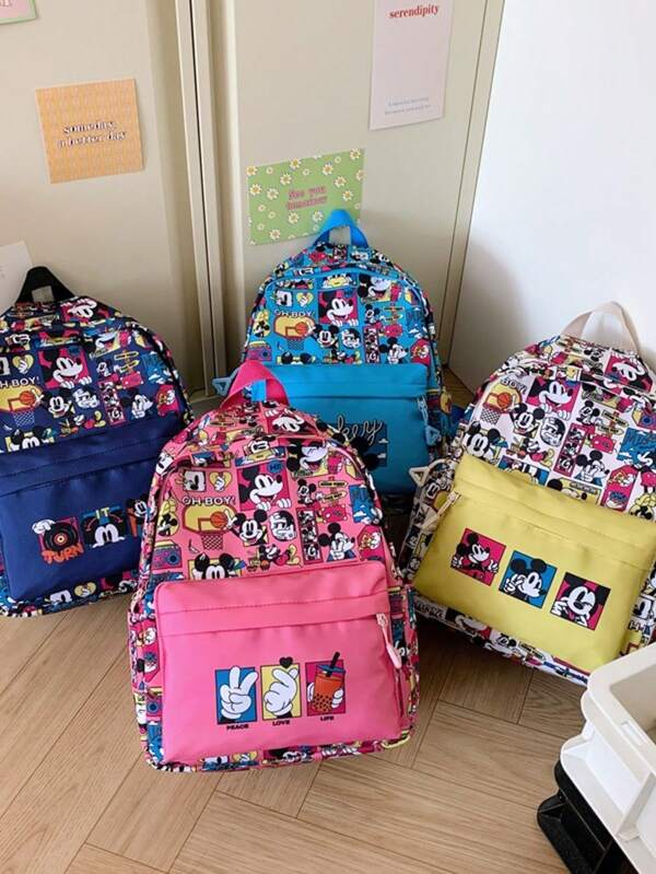 Disney Mochila Disney, Bolsa de estilo callejero para niños, Bolsa multicolor de Mickey Mouse, Mochila de dibujos animados, Bolsa de almacenamiento de artículos de papelería, Adecuada para compras, reuniones, regalos de vacaciones