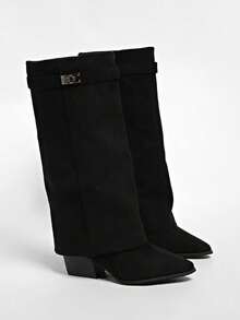 25 New Suede Pointed Toe High Heel Ankle Boots For Women, Chunky Heel, Gorgeous Brown Maillard Booties, Slim Fit, Boots - Black - View 5