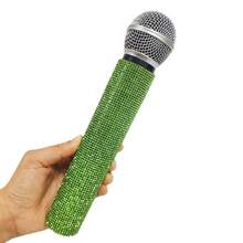 1pc Simulation Rhinestone Microphone Props, Home Bar Brilliant Mic Props Decorative Ornaments Party Favor, Speaking Practice Props