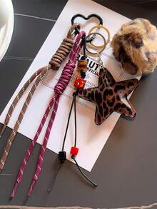 1PC Y2K Leopard Hairball Badminton Leather Heart Bag Accessories Keychain Accessories Car Pendant Can Be Used For Bag Pendant Pendant. Gifts Valentine's Day Stylish For Teen Girls Women College Students Teacher White-Collar Workers Rookies & White-Collar Workers Gift Accessories Decor Present Car Accessories Women Key Chain Charms Back To School Supplies Gifts For Teachers