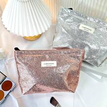 闪亮化妆包，亮片化妆包，金属手拿包，光泽晚宴包，大容量女士旅行收纳包，便携式洗漱包，适合派对、婚礼、日常使用