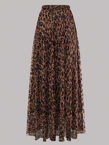 Women's Pleated Leopard Print A-Line Skirt, Casual Daily Wear