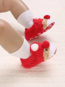 舒适毛绒圣诞主题婴儿拖鞋，冬季软底婴儿鞋 - 紅色 - 查看 7
