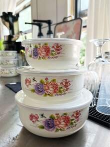 3个便携式午餐盒，适用于新鲜蔬果、冷冻食品、洗碗机适用午餐碗，带盖；时尚搪瓷碗，适用于汤、沙拉等。