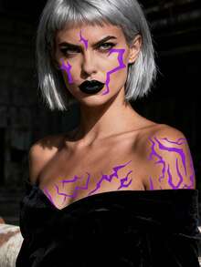 6张夜光/紫外线紫色纹身贴纸，电影猎人临时纹身贴纸，韩流紫色角色扮演配饰，舞蹈角色扮演纹身贴纸道具，完美适用于角色扮演，Y2K纹身贴纸 - 紫色 - 查看 5