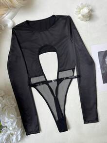 女士时尚性感露背连体裤 - 黑色 - 查看 3