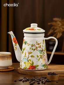 choxila إبريق قهوة مطلي بالمينا بنمط زهري، سعة 1.2 لتر كبيرة مع مقبض وفوهة ضيقة، مناسب للمواقد الكهربائية/الغاز، مثالي لتحضير القهوة أو الشاي، ضروري للعودة إلى الموسم المدرسي - وعاء القهوة - مشاهدة 12