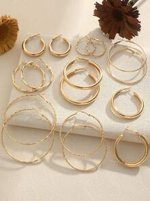 Exaggerated Versatile Large Hoop Earrings, Fashionable Big Round Circle Earring Set, Multiple Piece Earring Set For Women