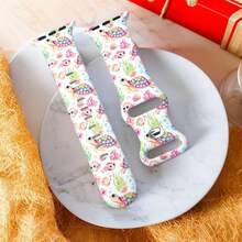 1pc Cute Bow & Sea Turtle Silicone Floral Printed Watch Band, Compatible With Apple Watch 38/40/41/42/S10, 42/44/45/46/49mm, Soft & Breathable Band, Fits Ultra2/SE/10/9/8/7/6/5/4/3/2/1 Series, Women's Watch Strap, Elegant Feminine Fashion Watch Accessory, Smart Watch Band, Floral Element Watch Strap, Unique Personalized Style, Christmas Gift - Pink - View 7