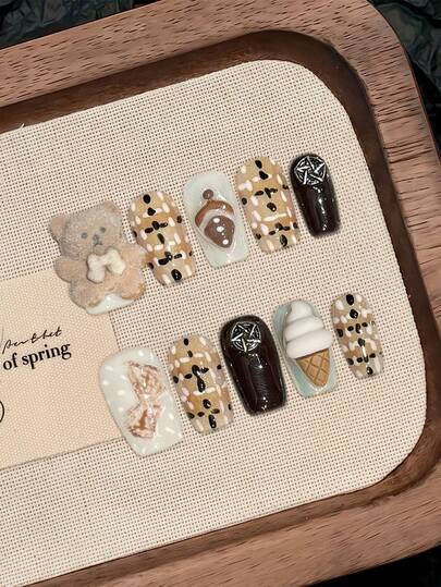 10 pièces Faux ongles carrés courts, utilisation durable et réutilisable, résine pour décoration d'ongles DIY