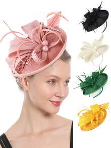 1pc Vintage Feathers Flower Arrow Fascinator Hat Women Church Kentucky Derby Fascinator Headband For Bridal Headwear Wedding Dress Hat Tea Party Accessories For Halloween Hair Accessories Women
