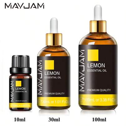  1pc 10ml/30ml/100ml Lemon Essential Oil MAYJAM Naturally Extracted Essence,Skin Care Cleansing,Purifying,Used For Bathing, Massage, Humidifier Diffuser