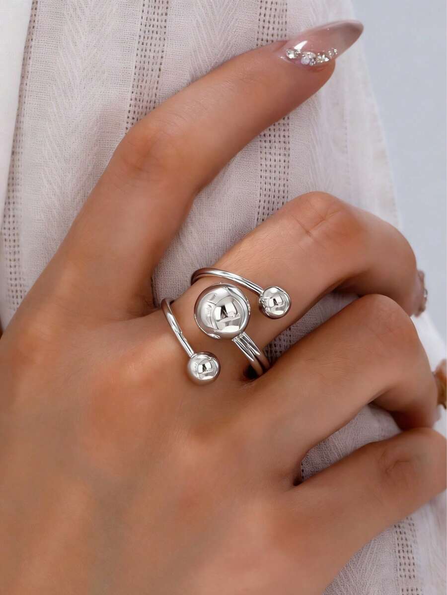 1 chiếc nhẫn bạc tối giản hình bong bóng, dành cho nữ, trang trí hình cầu vàng đơn giản, nhẫn trang sức cá nhân hóa mạnh mẽ. - Bạc - Xem 1