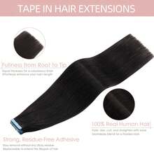 150G Blonde Tape in Hair Extensions 100% Remy Real Human Hair Tape Extensions, Invisible Seamless PU Skin Weft Hair, Remy Straight Double-Sided Tape Adhesive Glue In Extensions, 16-26 Inch, 20PCS/PACK, Ash Blonde Highlighted Bleach Blonde (#P18/613) - Natural Black - Übersicht 2