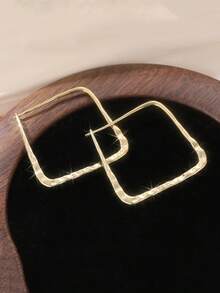 1 对经典简约几何方形耳环，优雅女士耳环，精致耳环适合日常约会、节日礼物 - 金色 - 查看 3