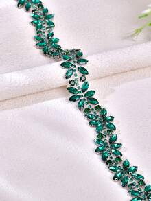 1件绿色玻璃水钻贴花婚纱腰带，时尚纤细新娘腰带，适合生日派对、化装舞会、鸡尾酒会、订婚庆典、惊喜主题派对、情人节服装配饰 - 綠色絲帶 - 查看 5