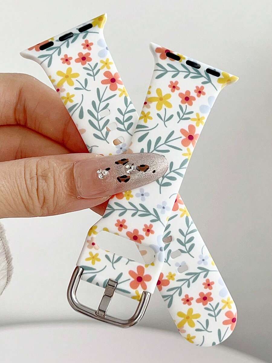 1pc Fashionable Floral Printed Silicone Watch Strap Compatible With Apple Watch Band Strap 38mm 40mm 41mm 42mm 44mm 45mm 49mm (S10 42)Mm (S10 46)Mm Women,British Country Style Soft Silicone Sports Watch Strap Bands Compatible With Iwatch Series 11 Ultra 3 SE3 Ultra 2 S10 SE2 9 8 7 SE 6 5 4 3 2 1 ,