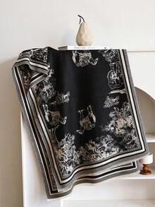 1 buc. Eșarfă caldă reversibilă pentru femei, din cașmir artificial, cu imprimeu floral jacquard, potrivită pentru purtare zilnică, toamnă/iarnă pentru rochie