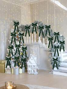 12Pcs-Green Velvet Bows, Christmas Velvet Bows,Green Christmas Decor,Christmas Tree Bows Rustic Crafts Gift Wrapping Bows Xmas Ornaments For DIY Decorative Gift Packaging, Christmas Tree Decoration Wreath Garland Tree Decorations Indoor Outdoor Holiday Decor;