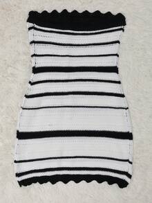 Apperloth A Đầm Apperloth phong cách Bohemian không dây, ôm sát, khoét rỗng, phối đen trắng, chất liệu jacquard, dáng midi, ren gợn sóng, thích hợp cho mùa hè. - Đen và trắng - Xem 5