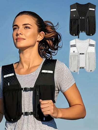 Reflective Running Vest With Front Phone Holder Breathable Hydration Vest Pack Adjustable Chest Waist Strap Lightweight Water Backpack For Women And Men Runners Vest Multi-Functional Sports Bag For Trail Cycling Hiking Climbing Marathons Running Gear Sport Essential Accessories