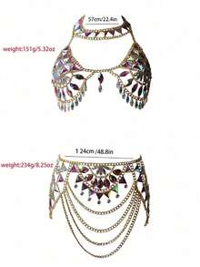 Set Rantai Pinggang & Rantai Badan Rumbai Akrilik Buatan Tangan Baru, Untuk Wanita - jas emas - View 4