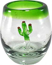 MAREY Vasos Mezcaleros Tequileros Vidrio Soplado Artesanal Hecho en Mexico| 2 Oz. Barril(Puesto Verde - Cactus, 2) - Posta Verde - Agave - Ver 3