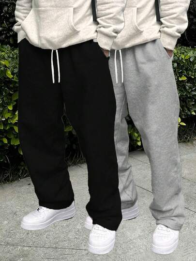 Men's Solid Color Lightweight Breathable Knit Polyester Casual Joggers, Outdoor Exercise Boyfriend Style Essential Basketball Pants