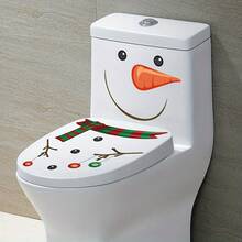 1 st. toalettklistermärke med julsnögubbe, tecknad PVC självhäftande badrumsdekor, vattentät avtagbar, hållbar plast, engångsbruk, rektangulär, matt finish - snögubbe - Visa 7