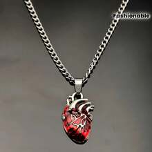 1 Fashionable Cool Metal Heart Pendant Valentine's Day Unique Gift For Couples In Black And Red - 紅心 - 查看 3