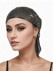 Women's Fishnet Full Rhinestone Decor Gold Headscarf Caps, Personalized Hair Accessories, Suitable For Ladies' Daily Wear, Dance, Wedding, Party, Events Valentine's Day Valentines