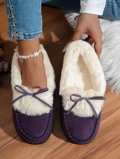 High Density Memory Foam Slippers, Plush Lining Indoor Slippers For Winter, Bow Decor Slip-Resistant Slippers, Women Slippers, Holiday Gift