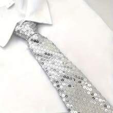 1pc Men's Solid Color Sequin Casual Zipper Necktie, Suitable For Holidays And Parties - Black - View 4