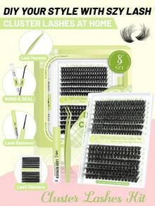 252 件 D 卷 SZY 睫毛套装 浓密睫毛 纤细单根假睫毛 带睫毛胶和密封睫毛卸妆器 睫毛镊子（60D+100D-10-18 毫米 - 套装）自然睫毛簇 - 黑色 - 查看 2