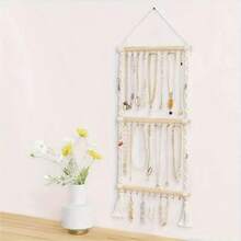 Wall-Mounted Jewelry Organizer - 30-Hook Beaded Hanging Basket With Fringe Design, Ideal For Necklace, Bracelet, Earring, Headband, And Bow Storage, Door-Hanging Jewelry Rack - 米色 - 查看 4