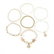 2025 New Beach Shell Starfish Bracelet - Bohemian Style Ocean Wave Jewelry With Pearl Accents, Adjustable Fashion Beach Accessories For Women & Teens, Perfect For Vacation, Pool Parties & Summer Outfits, Lightweight Dainty Bracelet For Daily Wear - 金色 - 查看 5