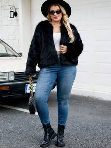 Plus Size Fashionable Faux Fur Vest, Everyday Wear, Autumn/Winter - Black - View 4