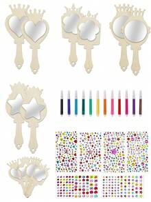 12pcs Handmade Wooden Mirrors, Ideal For Girls To Decorate As Princess Mirrors Or DIY Painting. Suitable For Christmas, Creative Handicraft Activities. Set Includes 12 Colored Pencils And 1 Handmade Sticker - DIY Painting Template. Great For Girls' Decoration, Princess Tea Party Gifts, Christmas Or Birthday Gifts, Art Activities, Birthday Gifts And Holiday Gifts. - Multicolor - View 1