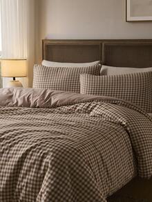 3pcs 100% Polyester Minimalist Plaid Duvet Cover Set (2 Pillow Shams + 1 Duvet Cover), Nordic Style (No Bed Sheet) - Multicolor - View 3